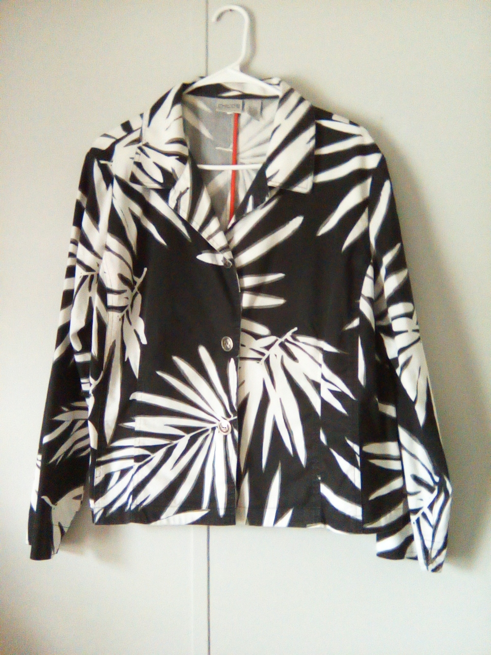 Chico's Black and White Palm Print Blazer